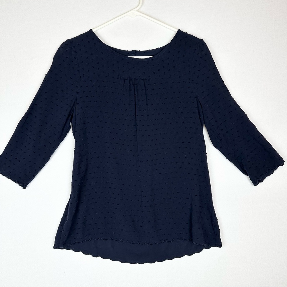 Maeve Anthropologie‎ Sheer Polka Dot Blouse Navy